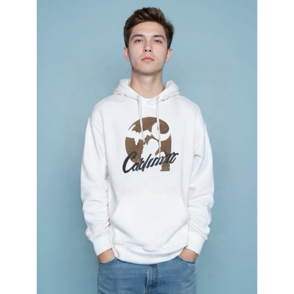 Carhartt Loose Fit Sherpa‑Lined Hoodie XL Beige Mens 105562‑W03 Vintage Pullover